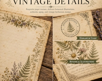 Zestaw stron do letniego dziennika botanicznego: Vintage Herbier, Cottagecore Scrapbook (do pobrania w wersji cyfrowej)