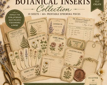 Zestaw Vintage Botanical Ephemera | Zestaw do dziennika śmieci, karty zielnikowe, etykiety (do pobrania w formacie PDF)