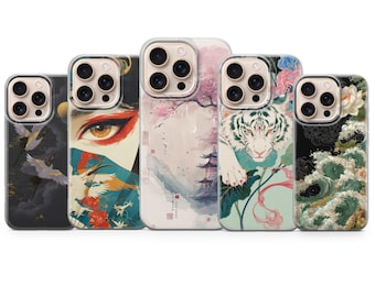 Custodia per telefono con estetica giapponese, arte asiatica, cover giapponese per iPhone 17 Pro Max, 16e, 15, 14, 13 e Samsung S26 Ultra, S25 FE, A57, A56, Pixel 10,9A
