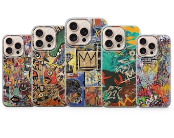 Custodia per telefono Basquiat Graffiti Abstract Art Cover per iPhone 17 Pro Max, 16e, 15, 14, 13 e Samsung S26 Ultra, S25 FE, A57, A56, Pixel 10, 9A