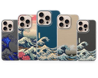 Custodia per telefono Hokusai con motivo a onde giapponesi per iPhone 17 Pro Max, 16e, 15, 14, 13 e Samsung S26 Ultra, S25 FE, A57, A56, Pixel 10, 9A