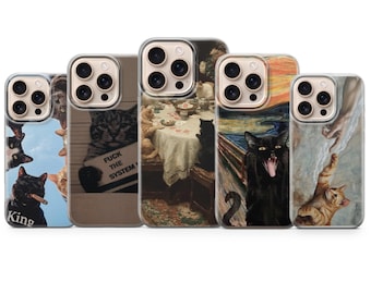 Custodia per telefono con motivo parodia di gatti divertenti per iPhone 17, 16, 15, 14, 13, 12, 11, SE, Pixel 10, 9, 8, 7, 6, Samsung S25, S24, S23, S22, S21, A15