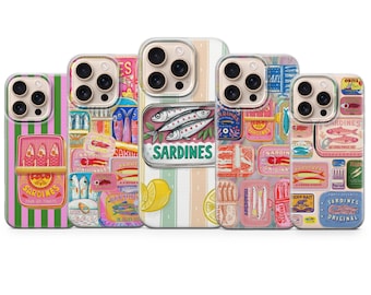 Custodia a forma di pesce SardinesCover per iPhone 17 Pro Max, 16e, 15, 14, 13 e Samsung S26 Ultra, S25 FE, A57, A56, Pixel 10, 9A