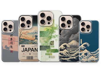 Custodia per telefono con motivo minimalista giapponese per iPhone 17 Pro Max, 16e, 15, 14, 13 e Samsung S26 Ultra, S25 FE, A57, A56, Pixel 10, 9A