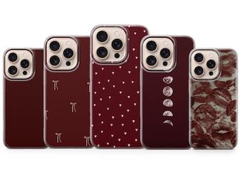 Custodia per telefono bordeaux, rosso scuro, marrone per iPhone 17 Pro Max, 16e, 15, 14, 13 e Samsung S26 Ultra, S25 FE, A57, A56, Pixel 10, 9A