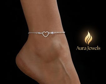 Tobillera minimalista con forma de corazón, delicada pulsera tobillera de plata, bonita tobillera con dije de corazón, joyería sencilla para el día a día, regalo para ella, tobillera delicada