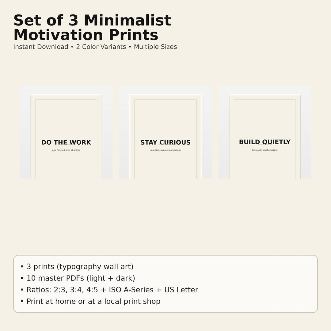 Minimalist Motivational Wall Art Set of 3, Printable Typography Posters ...