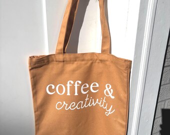 Canvas Art Tote Bag | Zippered Supply Bag | Coffee Creativity Design