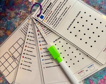 Kids Reusable Dry Erase Travel Games Set | Ring Bound Activity Cards (2 Markers)