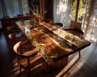 Handmade Epoxy Live Edge Dining Table, Custom Wood & Resin