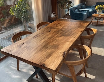 Custom Live Edge Walnut Dining Table, Handmade Solid Wood