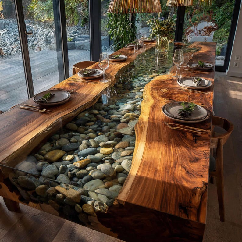 Handmade Live Edge Epoxy Dining Table, Custom Resin River Table - Etsy