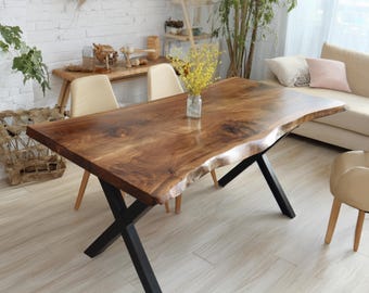 Custom Live Edge Walnut Dining Table, Handmade Solid Wood