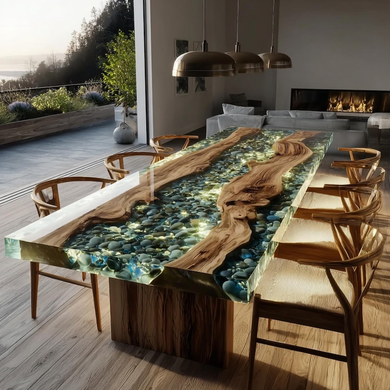 Handmade Live Edge Epoxy Dining Table, Custom Resin River Table - Etsy