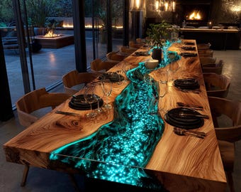 Handmade Live Edge Epoxy Dining Table, Solid Wood & Custom Resin