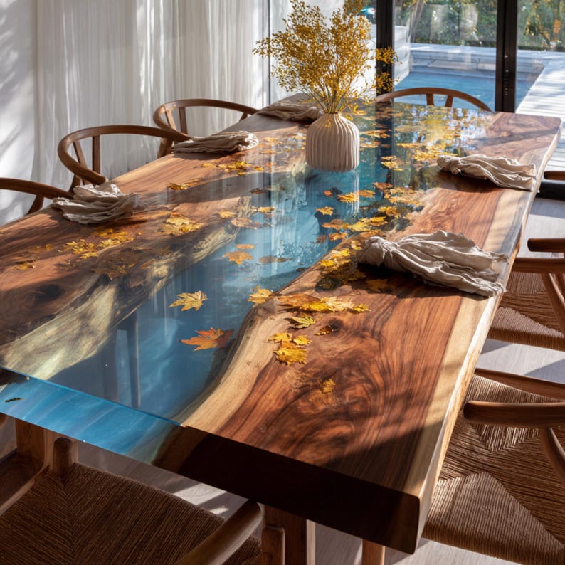 Handmade Live Edge Epoxy Dining Table, Custom Wood & Resin - Etsy