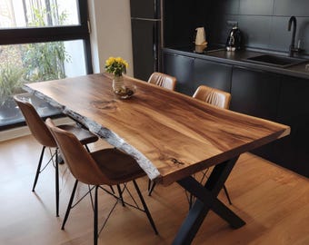 Custom Live Edge Walnut Dining Table, Handmade Solid Wood