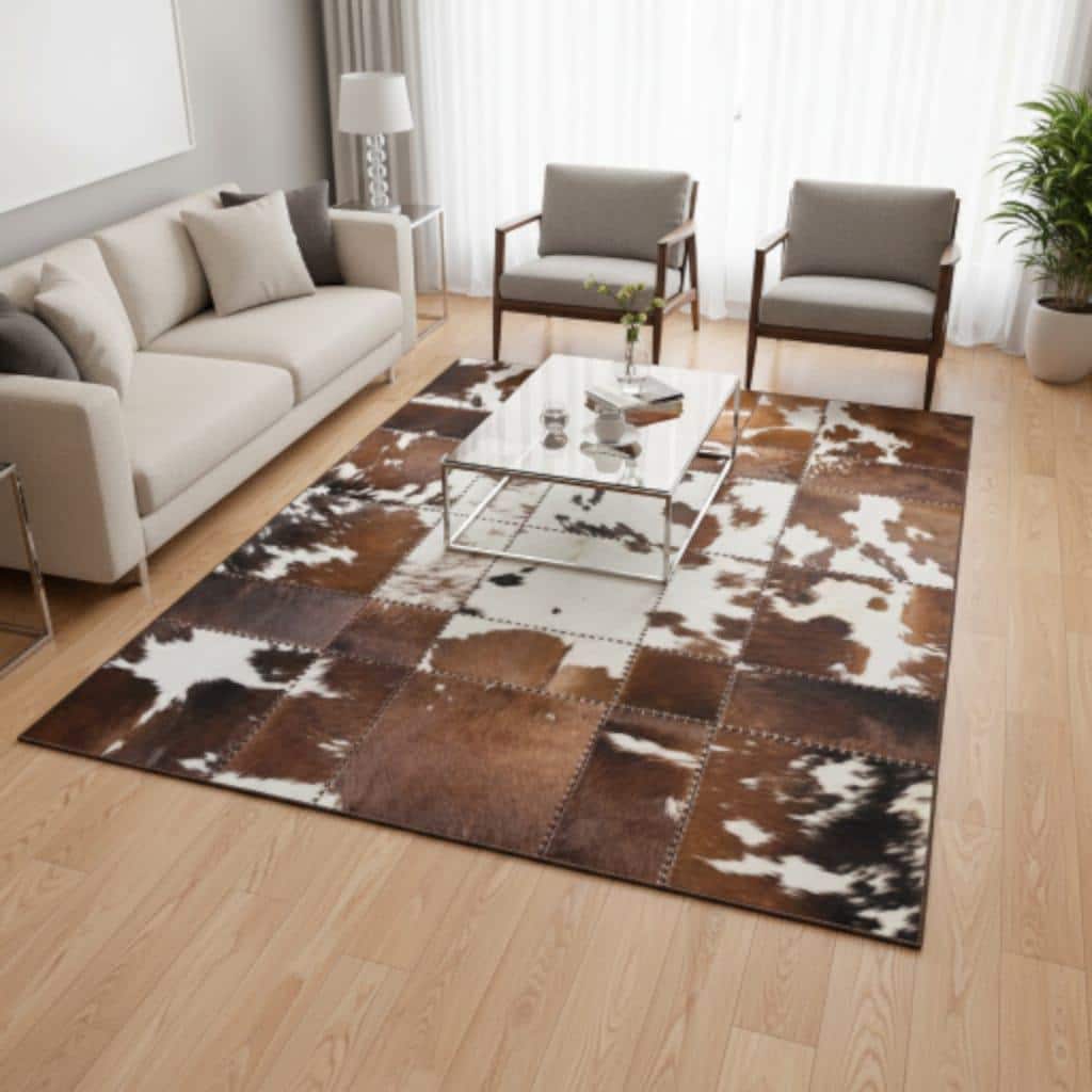 Grand Tapis En Peau De Vache Noire Et Blanche – 152x153 Cm – Narbonne Leather Co