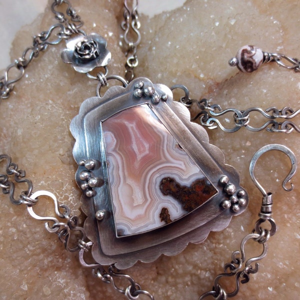 The Outlook Is Rosy - Laguna Agate and Sterling Silver Pendant Necklace