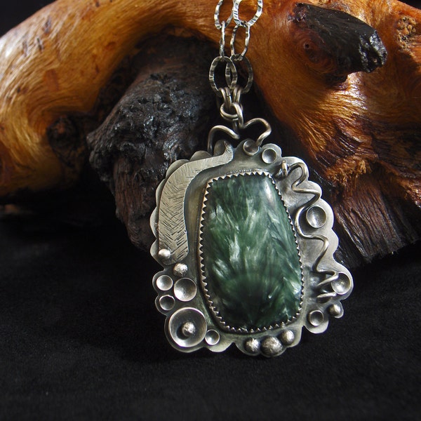 Seraphinite Garden -Sterling Silver and Seraphinite Pendant Necklace