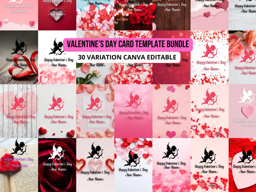 Valentine's Day Card Template Bundle – Editable Canva Designs (digital ...
