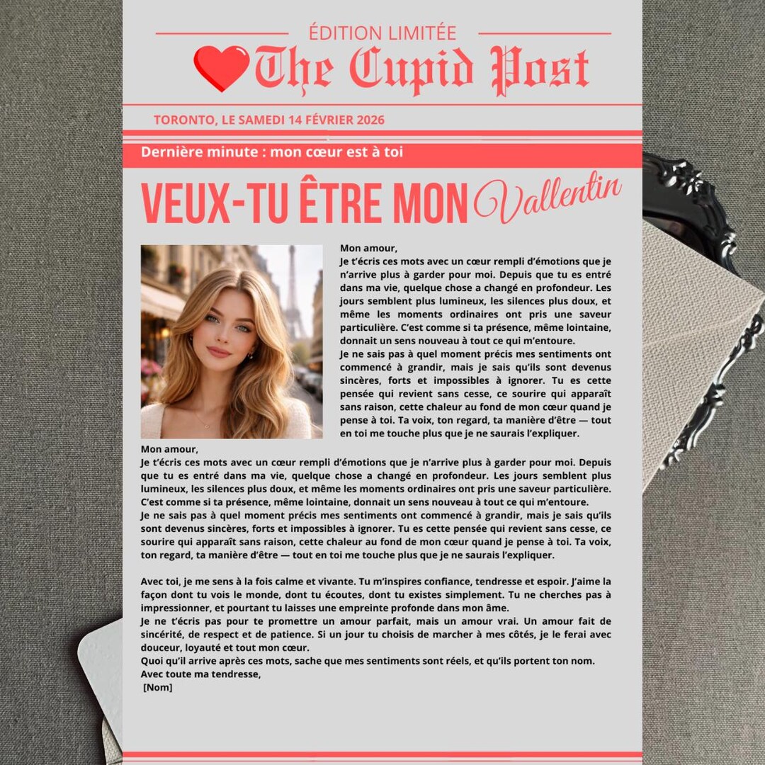 Editable Cupid Newspaper Valentine Card – French Style (digital ...