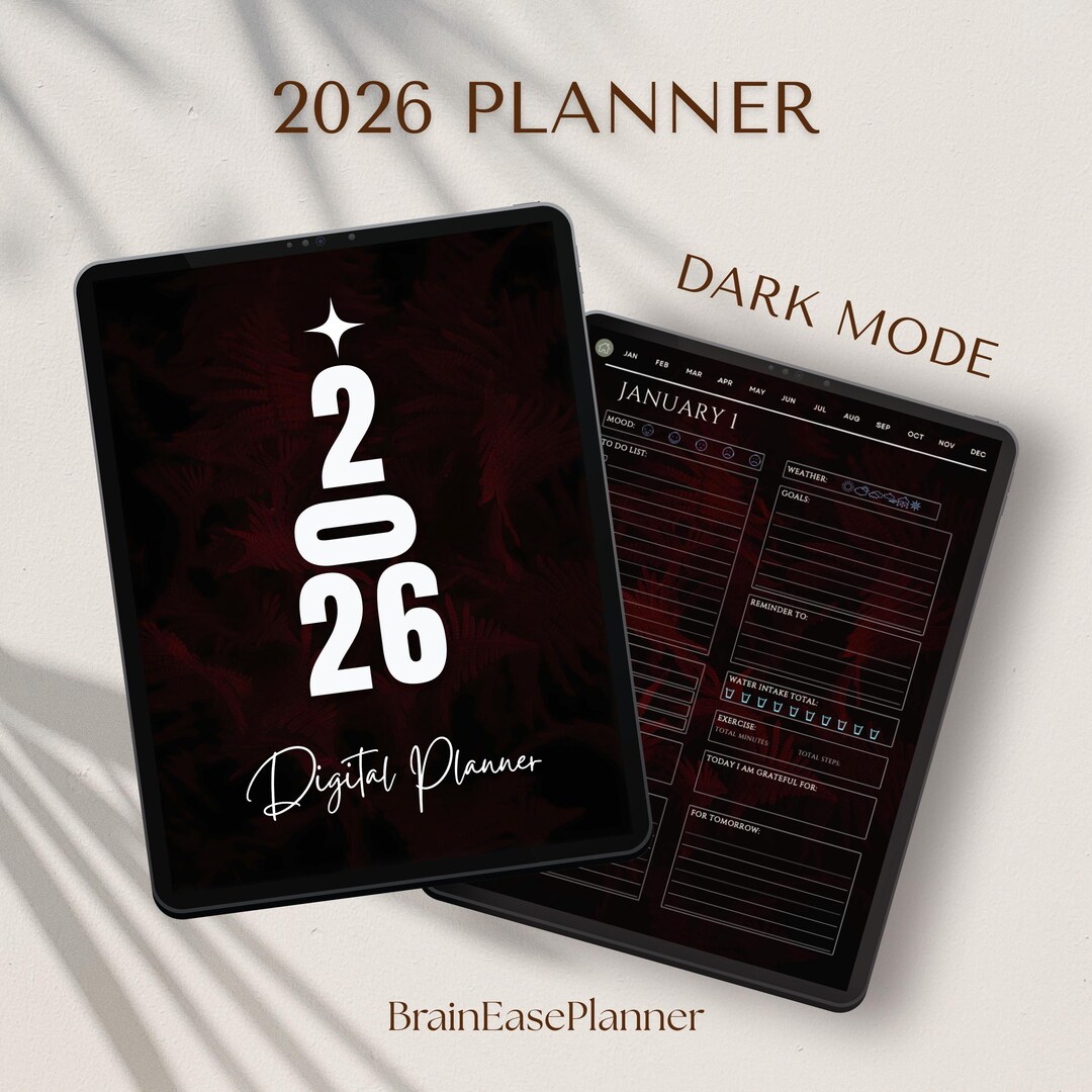 2026 Dark Mode Digital Planner | Minimalist iPad Goodnotes Planner - Etsy