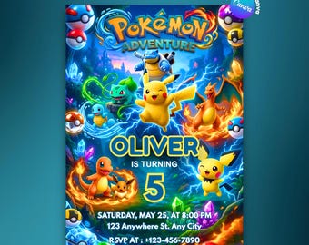 Personalized Pokemon Birthday Invitation, Editable Pokemon Invite Template, Pikachu Birthday Card, Kids Birthday Party