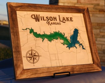 Custom Wood Lake Map, 3D Epoxy Resin Wall Art, Personalized Lake House Decor