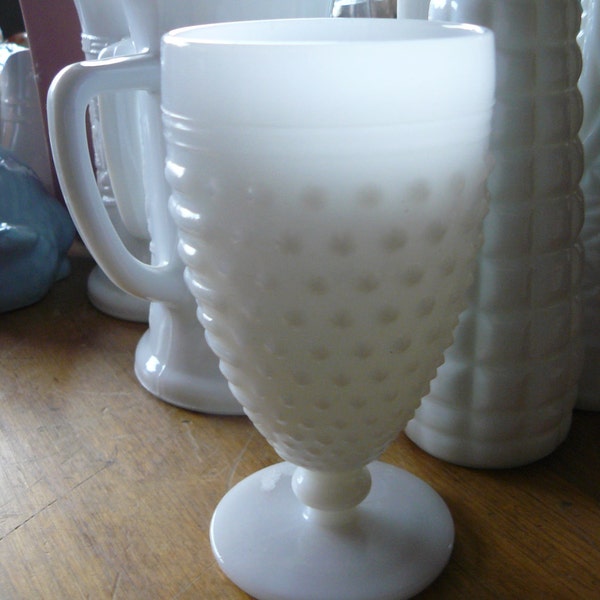 Vintage to Reuse 1940's Hobnail White Glass Goblet 5.5" T Numbered 19 in Excellent Condition