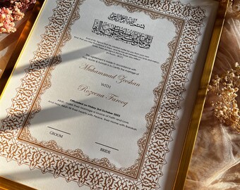 A4/A3 Luxury Nikkah Certificate, Islamic Wedding Contract/Marriage Certificate