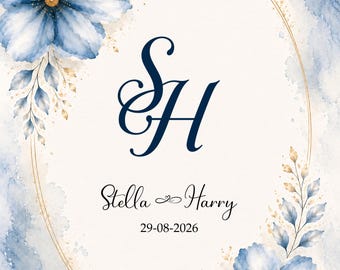Personalized Blue Wedding Certificate-Custom Initials Certificate