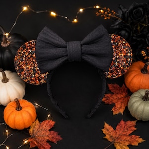 Halloween Mickey Ears | Orange & Black Glitter Resin Ears