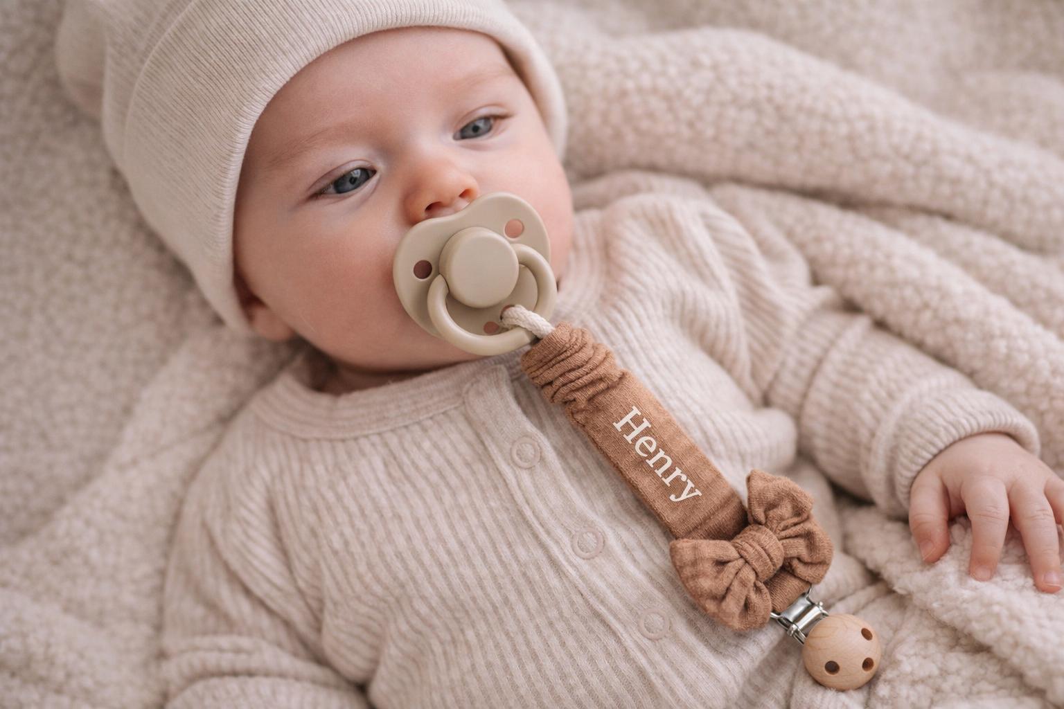 Personalized Bow Pacifier Clip, Custom Name Baby Accessory, Neutral ...