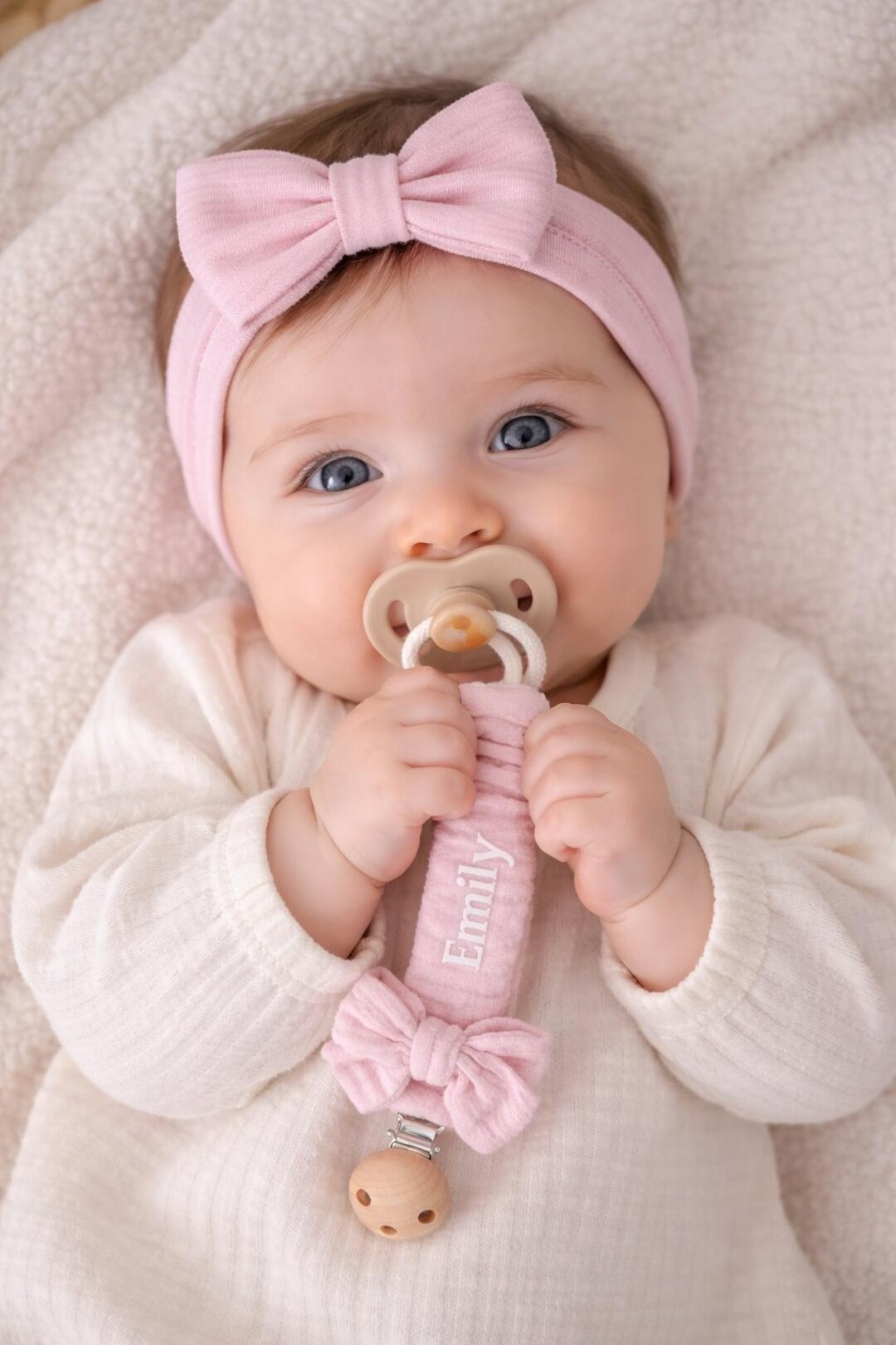Personalized Bow Pacifier Clip, Custom Name Baby Accessory, Neutral ...