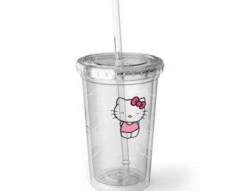 Hello Kitty Charakter Acryl-Tasse | Klare Becher mit Strohhalm