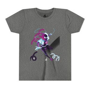 Spider-Gwen Inspired Action Pose Youth Tee | Neon Spider Hero Graphic image 3