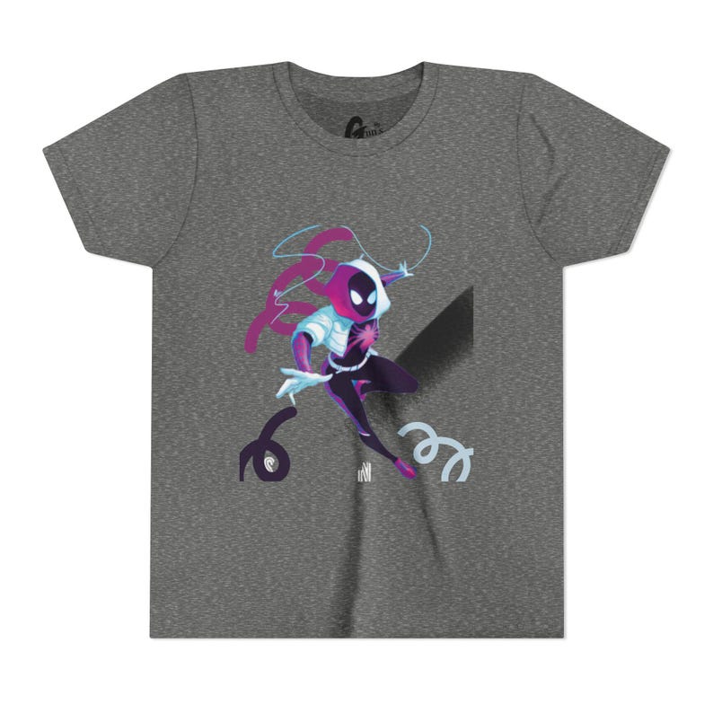 Spider-Gwen Inspired Action Pose Youth Tee | Neon Spider Hero Graphic image 3