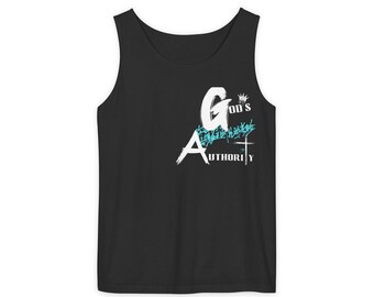 Camiseta sin mangas azul claro con estampado de cruz drapeada / Ropa de fe cristiana