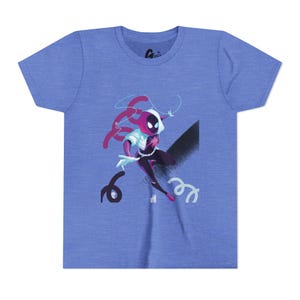 Spider-Gwen Inspired Action Pose Youth Tee | Neon Spider Hero Graphic image 4