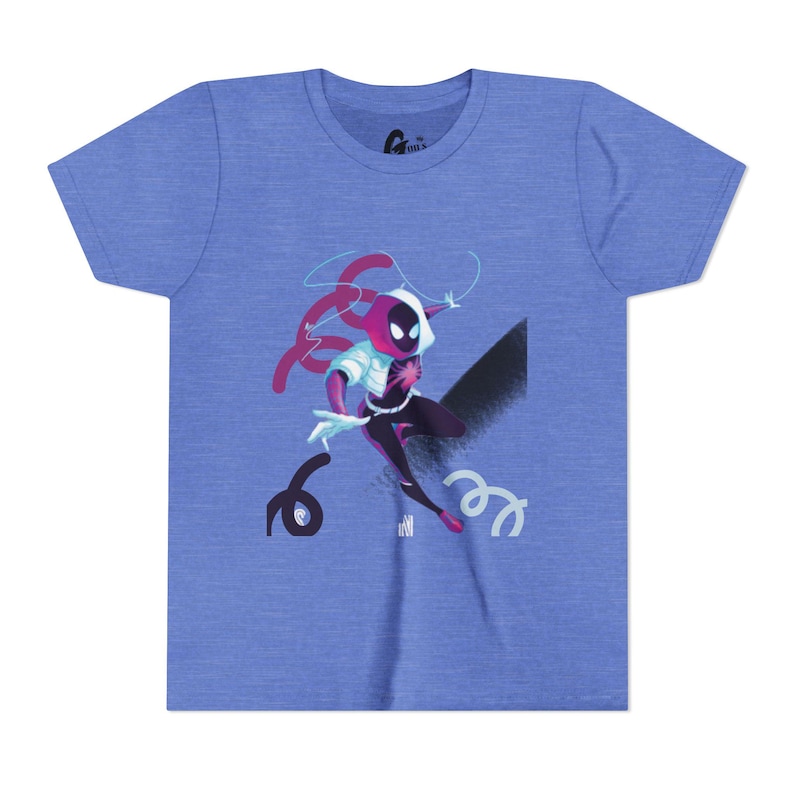 Spider-Gwen Inspired Action Pose Youth Tee | Neon Spider Hero Graphic image 4