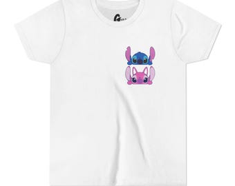 Niedliches Alien Paar Jugend Tee | Comicfiguren Blau und Rosa, Kinder-Shirt