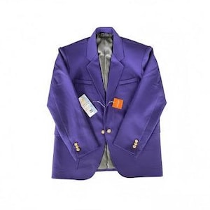 Royal Purple herrkavaj storlek 48L med guldfärgade knappar, ny sportig kappa för bröllop, bal eller djärv streetwear