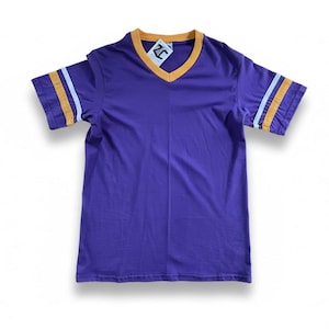 Augusta Sportswear Purple Jersey V-Neck Tee Shirt Yellow White Stripes