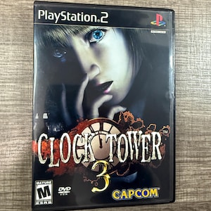 May include: Clock Tower 3 PlayStation 2 game case. The cover features a woman's face with blue eyes and the game title in a clock-themed design. The ESRB rating is visible.
