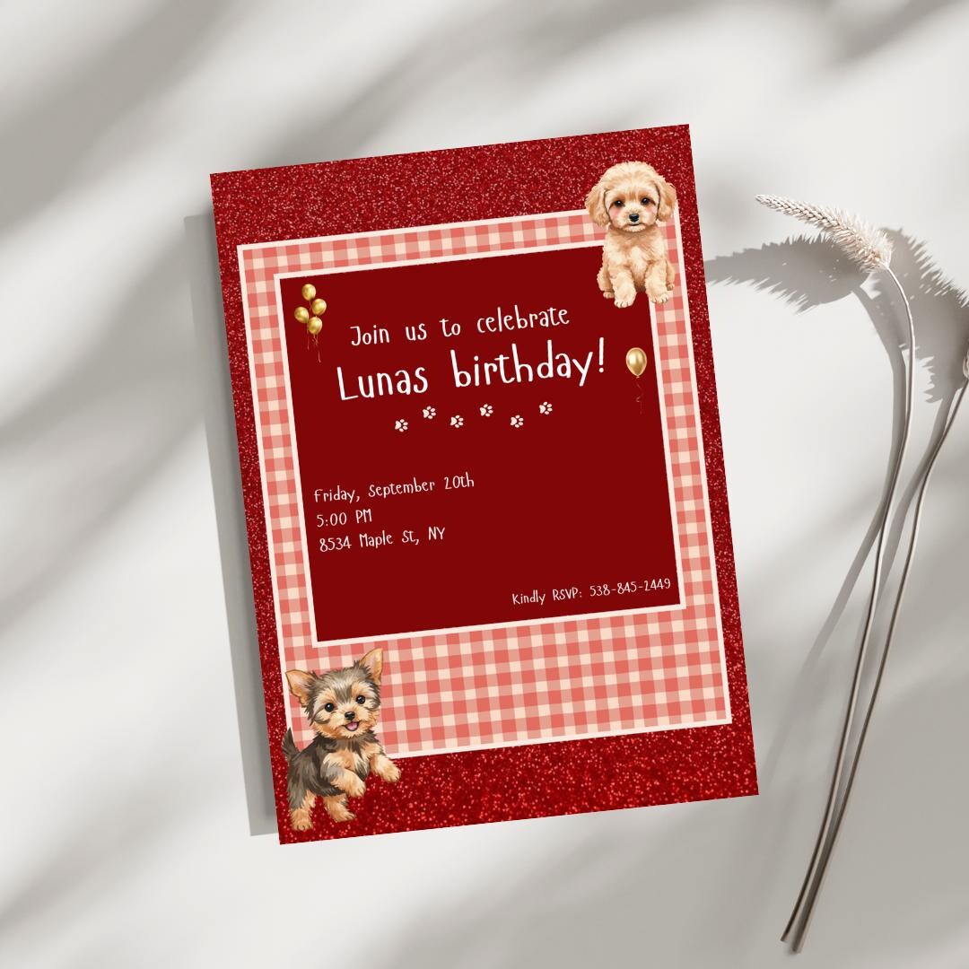 Editable Dog Birthday Invitation | Canva Template for Puppy Birthday ...