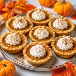 Receta de mini tartas de calabaza / Postres individuales de calabaza especiados / Dulce para la fiesta de Acción de Gracias / PDF imprimible
