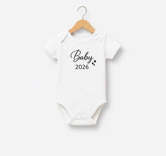 Baby 2026 Pregnancy Announcement Onesie, Minimal Newborn Bodysuit Gift