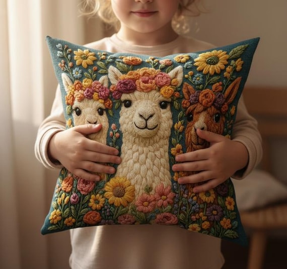 Llama Animal Illustration Pillow Cover 18x18 Inch Kids Room Nursery Decor