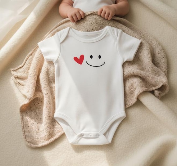 Minimalist Baby Onesie Smiley Face Heart Design Newborn Bodysuit